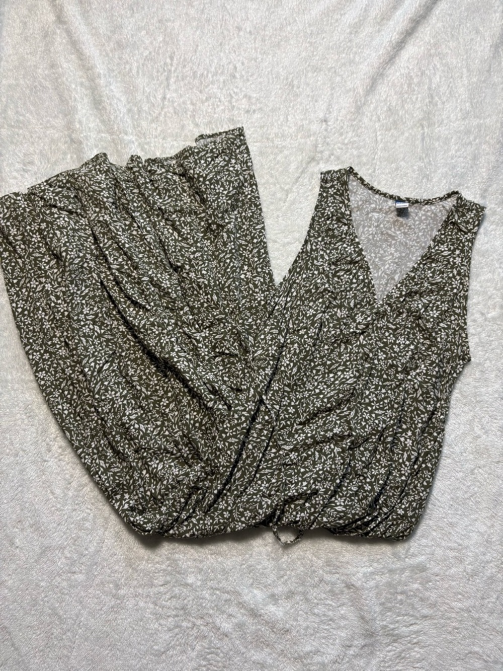 Old Navy Olive and White Boho Floral Maxi Dress